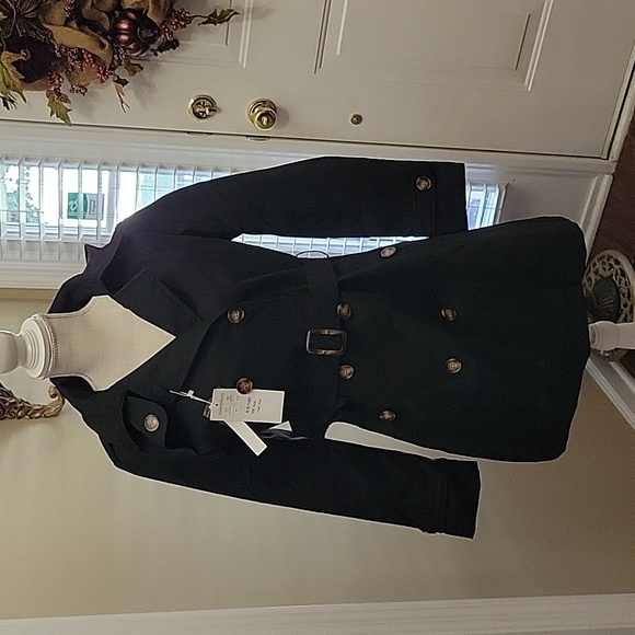 Creatmo US Jackets & Blazers - Creatmo US black trench cost double breasted overcoat belted detach hood…S NEW